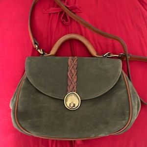 Ghurka Olive Green and Brown Leather Top-Handle Crossbody Bag